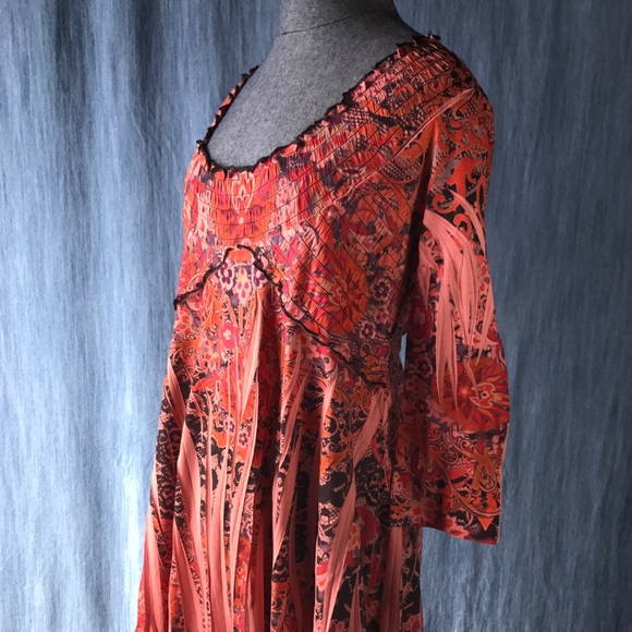 One World Medium Pink & Orange BoHo Tribal Shirt - Picture 2 of 8